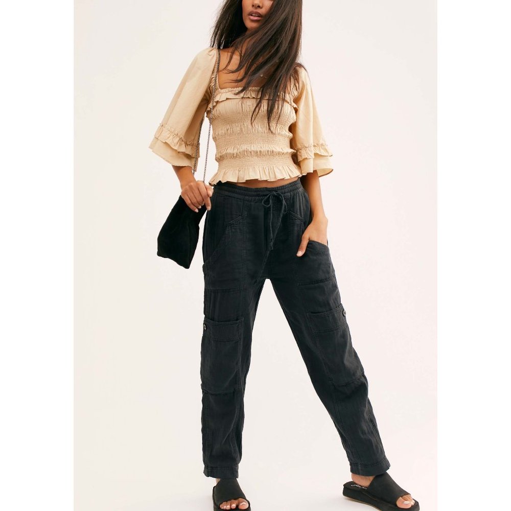 Free People Feelin Good Utility Pull-On Pants / Washed Black